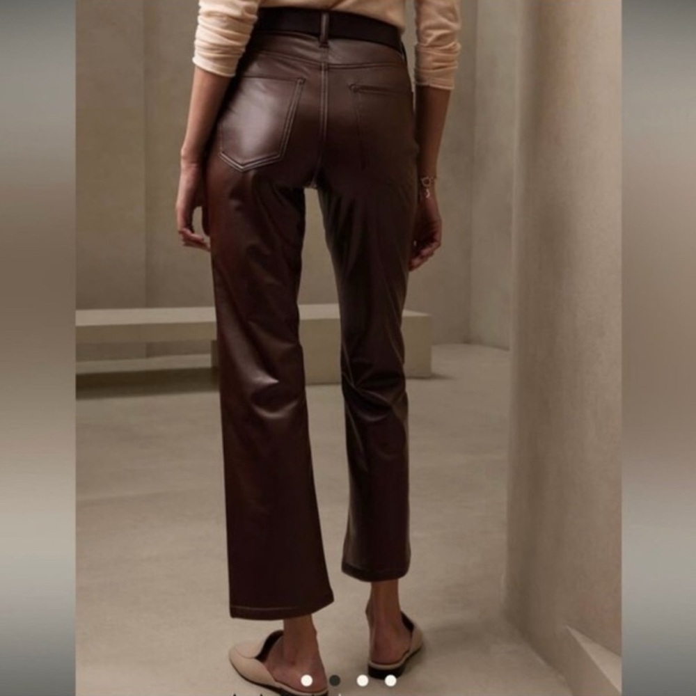 BANANA REPUBLIC Cropped Bootcut Faux Leather Chocolate Brown Elegant Urban Pants - Picture 2 of 15
